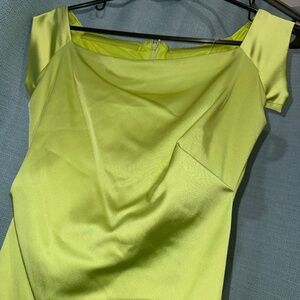 Vintage Lime Green Satin Midi ( Wedding guest or prom dress )